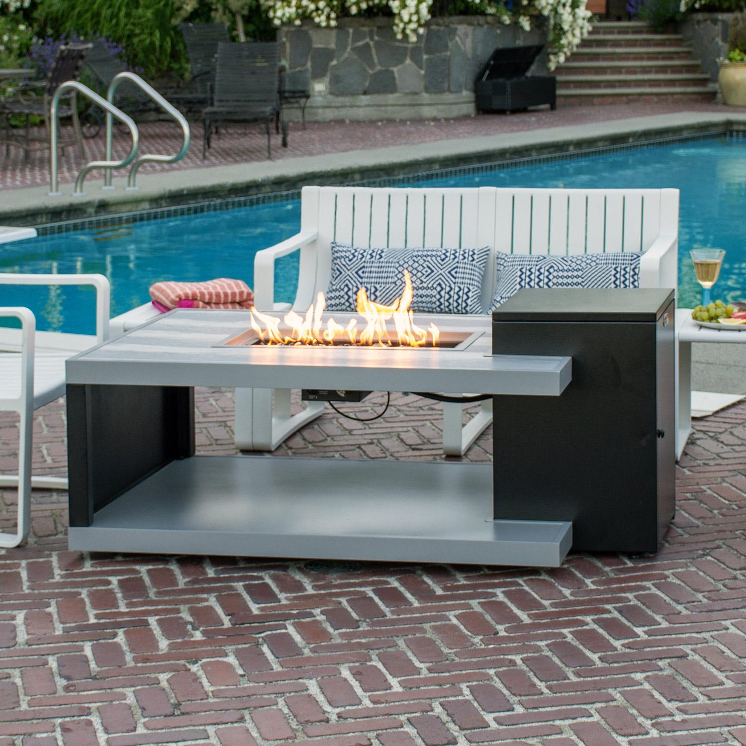 Paramount Dray Aluminum Convertible Fire Table, Rectangular, Black